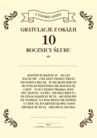 Dyplom 10 Rocznica Ślubu