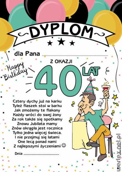 Dyplom dla Pana z okazji 40 lat